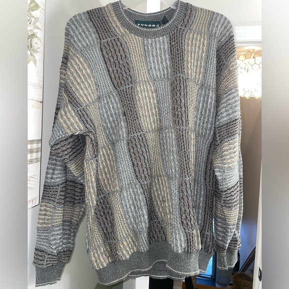 Vintage 90s Tundra Canada Multi-Tone 3D earth color coogi style Crewneck Sweater